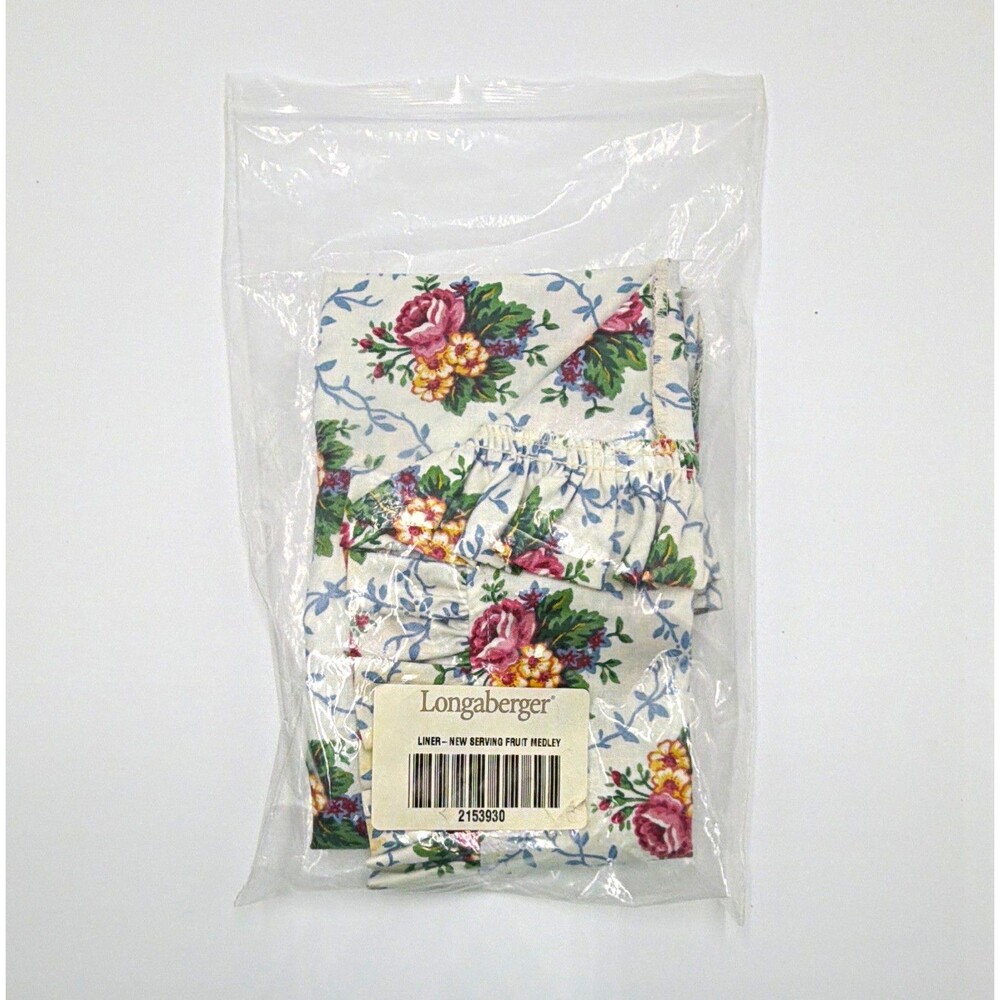Longaberger Serving Fruit Medley Basket Liner, White Blue Floral Fabric